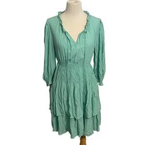 Label Ritu Kumar Dress Ruffles Tiered Ruching Teal Size Medium
